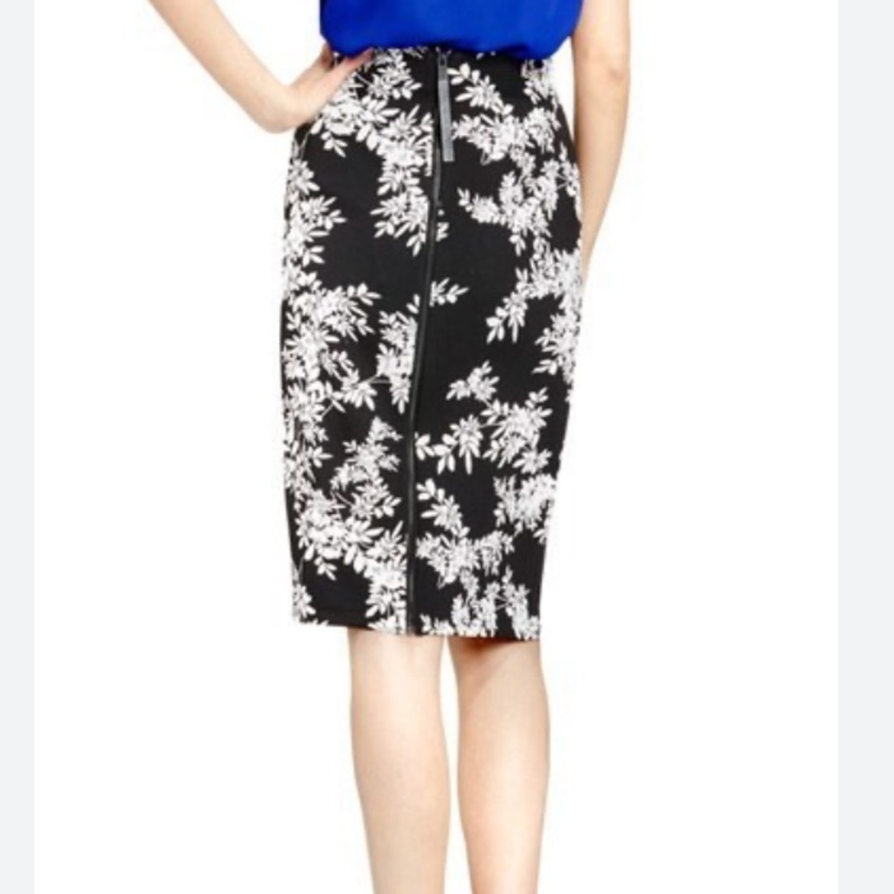 Vince Camuto 2X Black/Beige Floral Pencil Full Back Zipper Skirt NWT